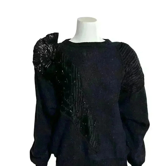 Spree International Vintage Black Shimmer Bejeweled Sweater Size Large - Picture 9 of 10